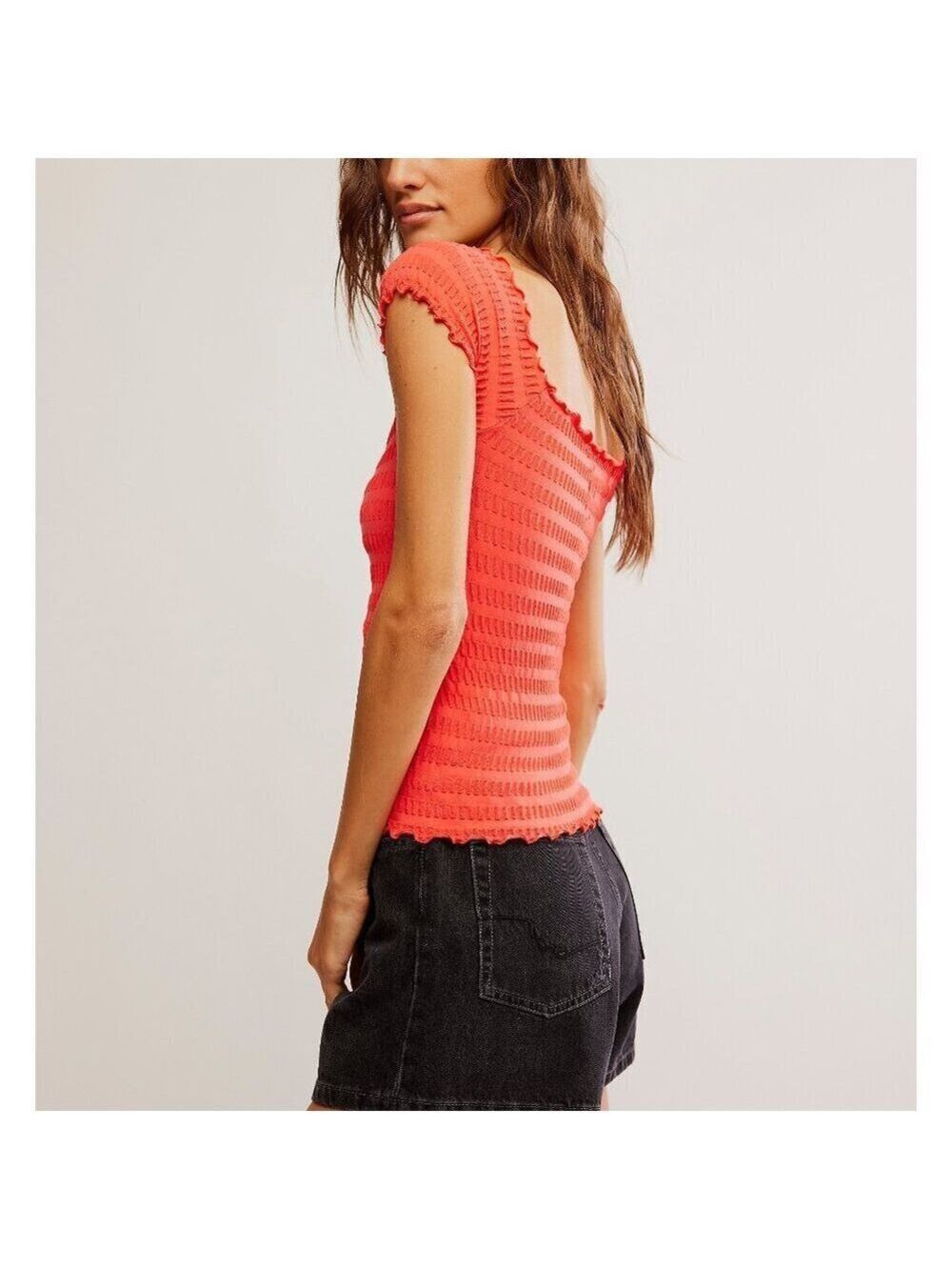 Women's Coral Ribbed Top - Picture 3 of 8